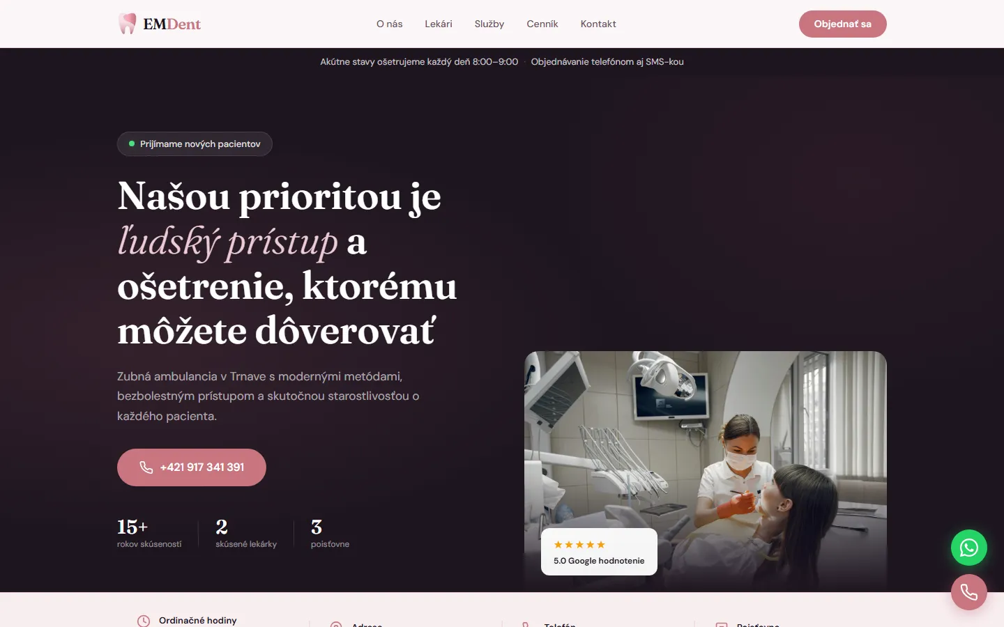 Náhľad webu Emdent, Zubná klinika, Trnava