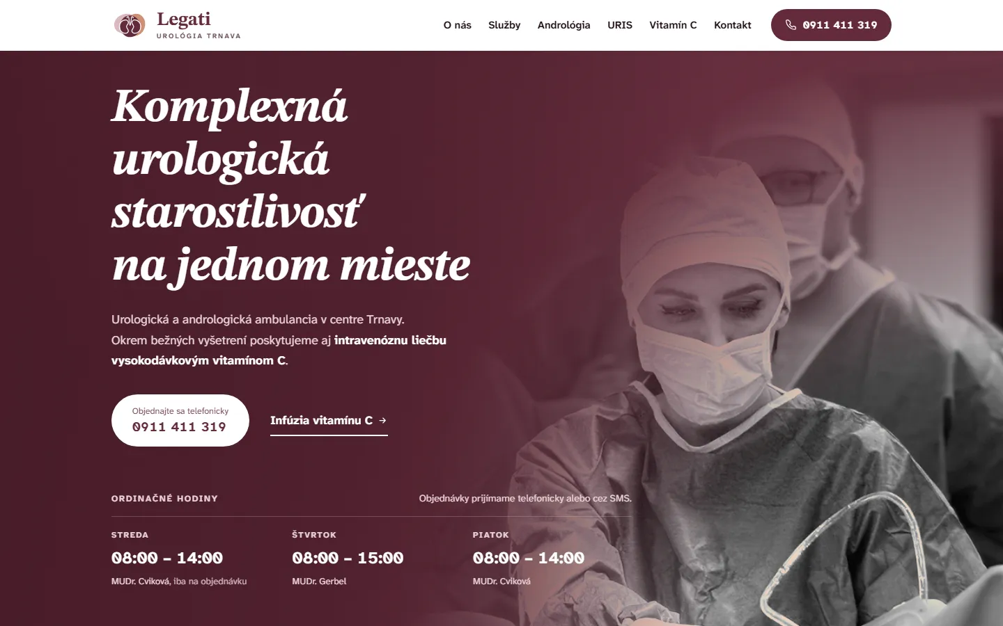 Náhľad webu Legati, Urológia a andrológia, Trnava
